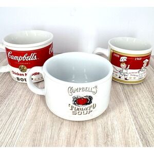 Campbell's Soup Mug Lot Chicken Noodle Tomato Campbell Kids Vintage Set 3